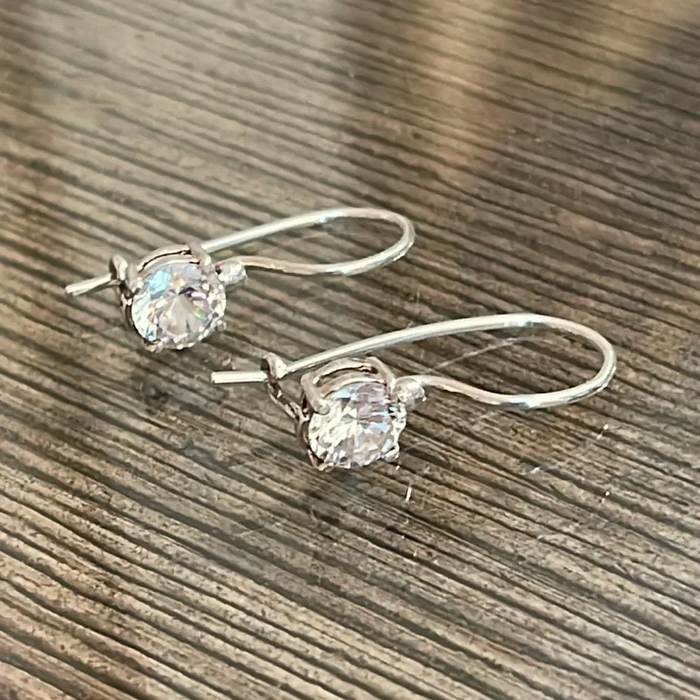 Vintage Sterling Silver Wire CZ Earrings